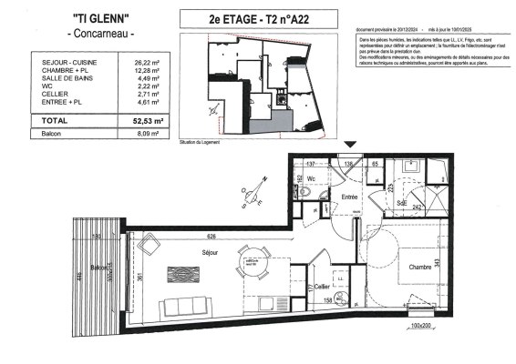 Résidence "TI GLENN" à vendre appartement 2 pièces de 52.53 m² au centre Ville de Concarneau