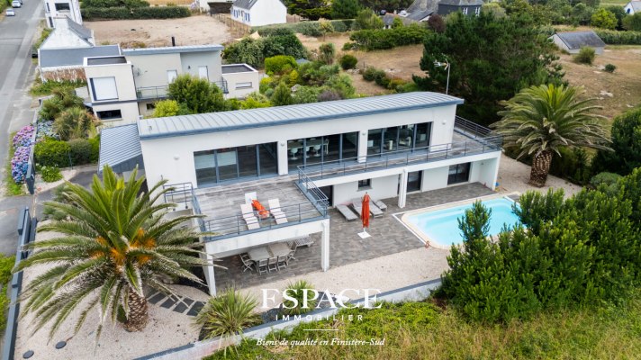 Névez plages à pied - belle maison moderne avec vue partielle sur la mer, piscine et terrasse panoramique